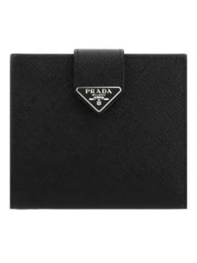 Triangle Logo Saffiano Leather Half Wallet Black - PRADA - BALAAN 2