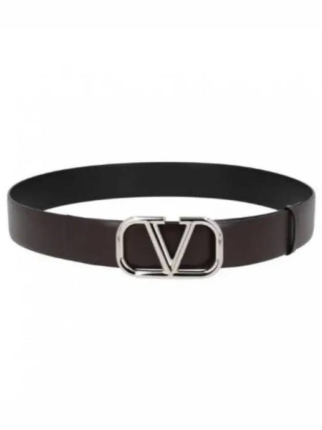 V Logo Signature Buckle Leather Belt Brown - VALENTINO - BALAAN 2