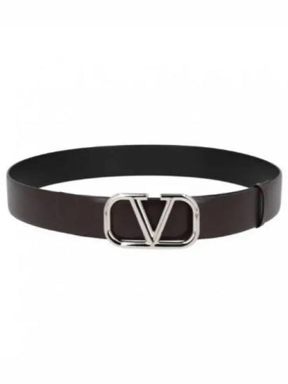 V Logo Signature Buckle Leather Belt Brown - VALENTINO - BALAAN 2