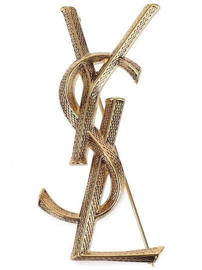 Snake Textured Monogram Brooch Gold - SAINT LAURENT - BALAAN 2