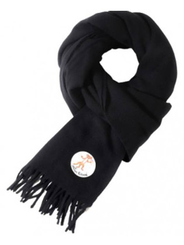 Classic Oly Flower Fox Patch Wool Scarf Black - MAISON KITSUNE - BALAAN 2