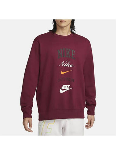 Club Fleece Crew Neck Sweatshirt Red - NIKE - BALAAN 1