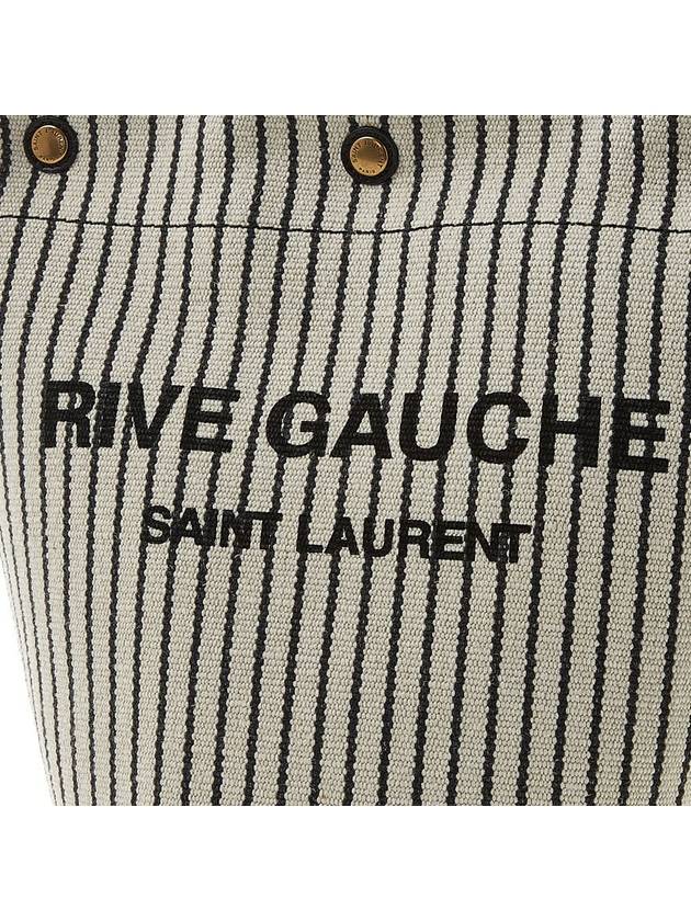 Rive Gauche Striped Canvas Leather Bucket Bag Cream Black - SAINT LAURENT - BALAAN 9