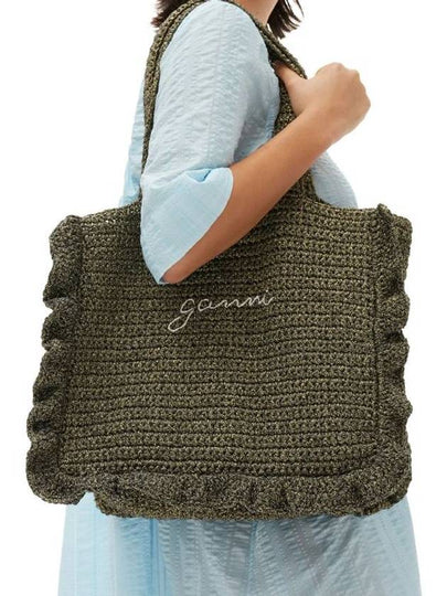 Logo Crochet Frill Tote Bag Black Women s - GANNI - BALAAN 2