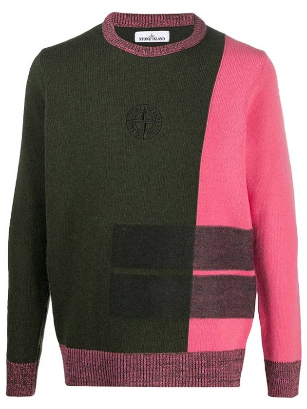 Wool Knit Top Green Pink - STONE ISLAND - BALAAN 3