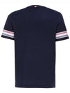 Textured Cotton Stripe Short Sleeve T-Shirt Navy - THOM BROWNE - BALAAN 3