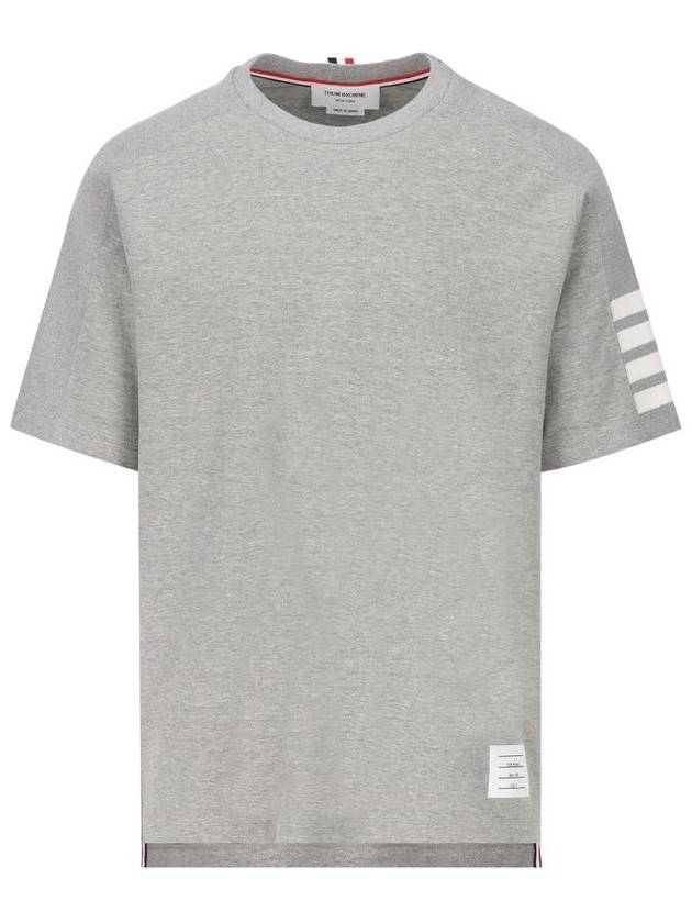 4-Bar Striped Cotton Short Sleeve T-Shirt Light Grey - THOM BROWNE - BALAAN 2