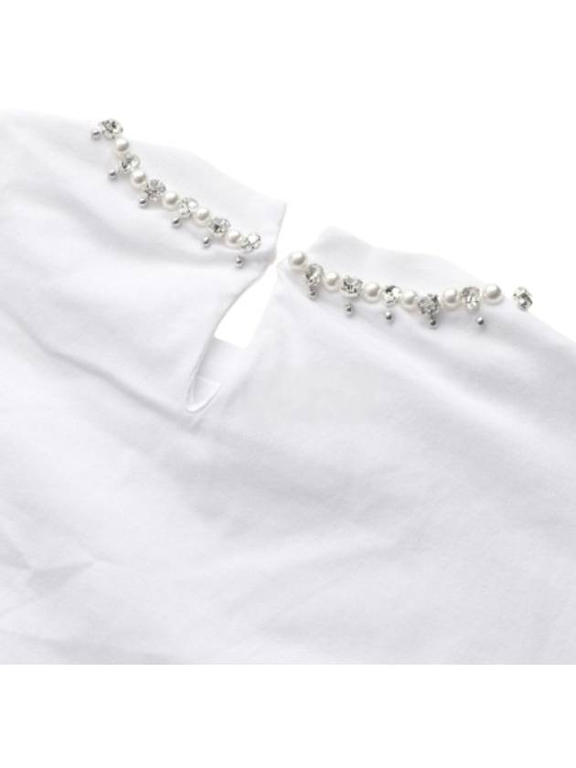 Women's Crystal Neck Overfit Short Sleeve T-Shirt White - MIU MIU - BALAAN 8