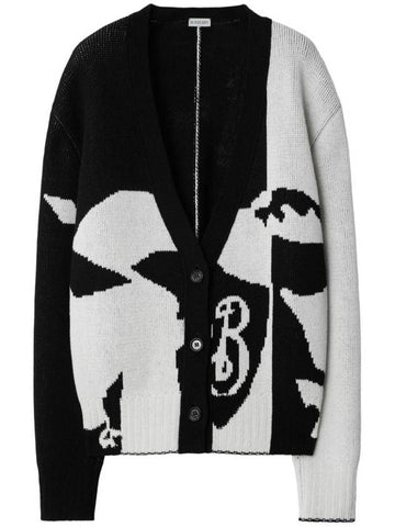 EKD V-Neck Cashmere Cardigan White Black - BURBERRY - BALAAN 1