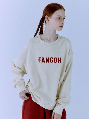 Embroidered F Logo Crew Neck Sweatshirt Cream - FANGOH - BALAAN 1