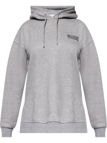 Logo Printing Hoodie Grey - GANNI - BALAAN.