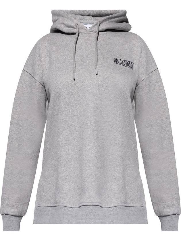 Women's Logo Software Isoli Overfit Hoodie Grey - GANNI - BALAAN 1