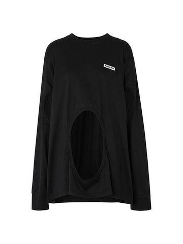 Women's Cutout Panel Long Sleeve T-Shirt Black - BURBERRY - BALAAN 1