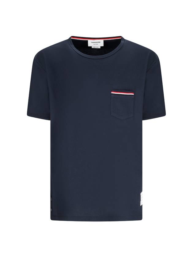 Men's Medium Weight Jersey Tipped Pocket Crewneck Short Short Sleeve T-Shirt Navy - THOM BROWNE - BALAAN 2