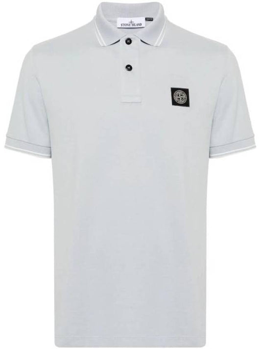 Stretch Cotton Pique Short Sleeve Polo Shirt Blue - STONE ISLAND - BALAAN 1