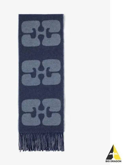 Fringe Detail Wool Scarf Blue - GANNI - BALAAN 2