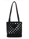 Woven Fabric Crochet Tote Bag Black - PRADA - BALAAN 6