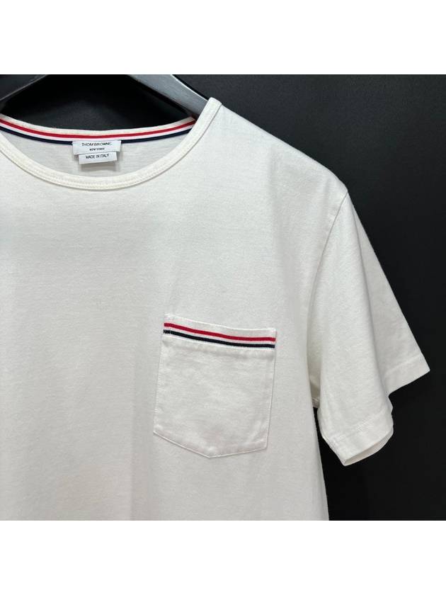 Pocket three stripe short sleeve t shirt white size 2 - THOM BROWNE - BALAAN 5