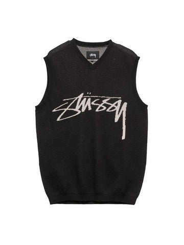 Smooth Stock Logo Knit Vest Black - STUSSY - BALAAN 1