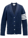 Chunky Link Merino 4 Bar VNeck Cardigan Navy - THOM BROWNE - BALAAN 2