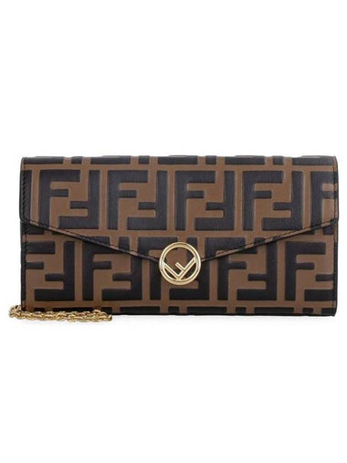 FF Logo Strap Chain Long Wallet Brown - FENDI - BALAAN 1