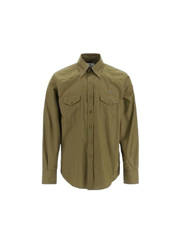 ORB Logo Cotton Long Sleeve Shirt Olive - VIVIENNE WESTWOOD - BALAAN 1