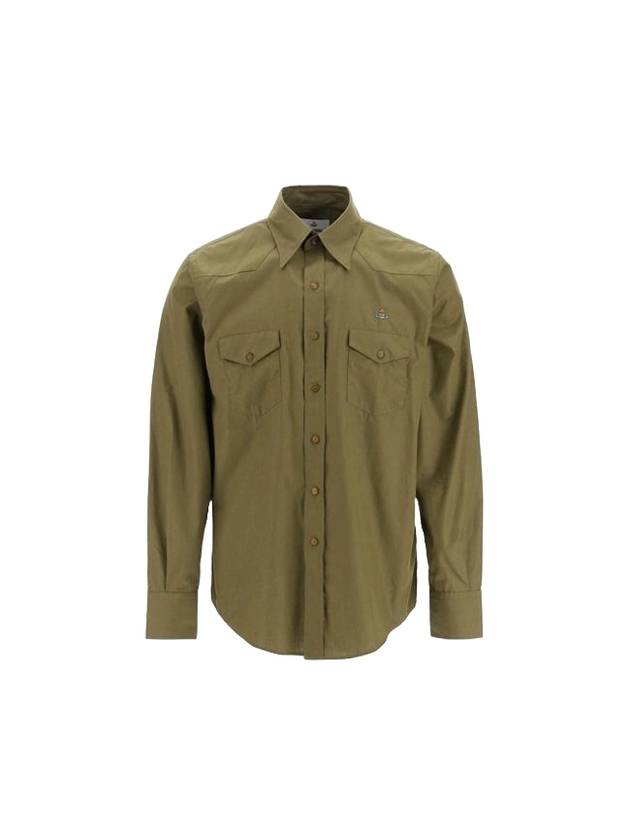 ORB Logo Cotton Long Sleeve Shirt Olive - VIVIENNE WESTWOOD - BALAAN 1