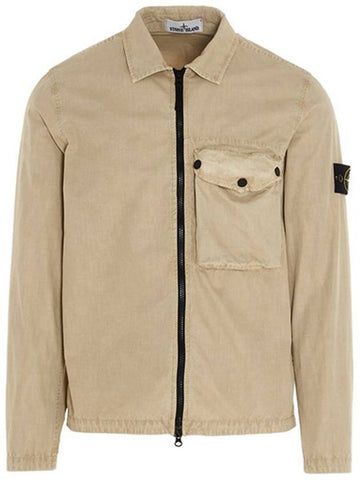 Men's Old Effect Overshirt Zip-Up Jacket Beige - STONE ISLAND - BALAAN 1