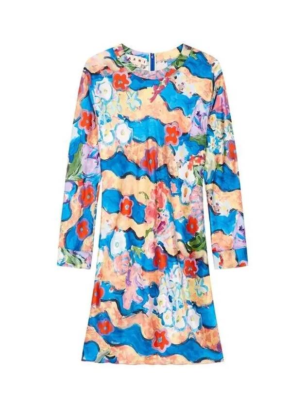 Flower Painting Rayon Dress Blue - MARNI - BALAAN 1