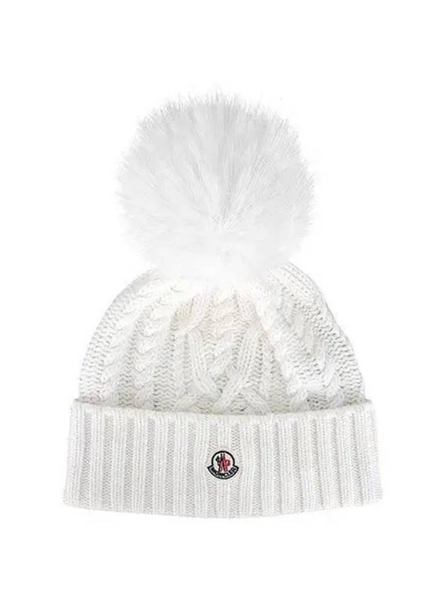 Pom cable knit wool beanie white - MONCLER - BALAAN 2