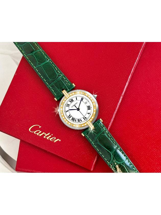 Panda diamond bezel round green alligator leather band combination watch - CARTIER - BALAAN 4