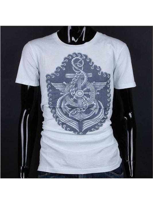 Men's Anchor Print Short Sleeve T-Shirt White - BALMAIN - BALAAN.