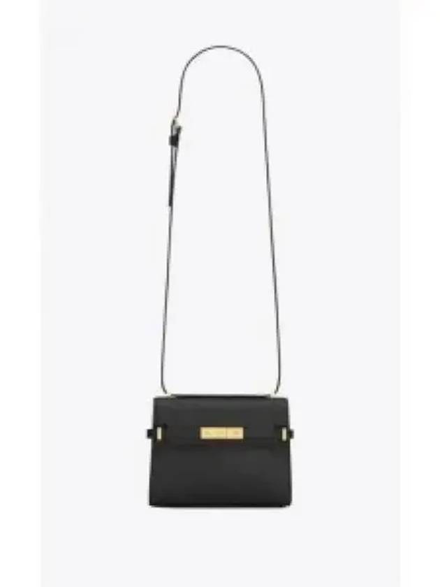 Manhattan Mini Embossed Gold-Tone Logo Leather Cross Bag Black - SAINT LAURENT - BALAAN 2