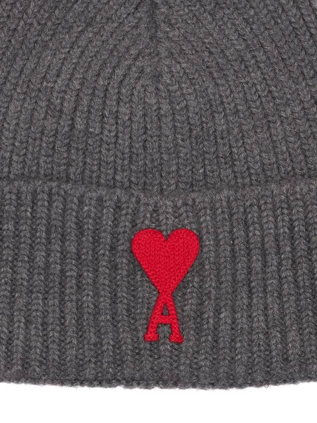 Paris Logo Heart Patch Wool Knit Hat Beanie Hat Gray - AMI - BALAAN 3