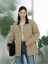 Leather collar hunting jacket beige - PINBLACK - BALAAN 4