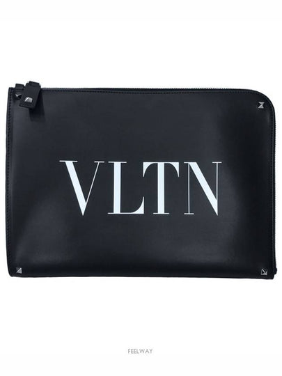 Rockstud VLTN Logo Document Clutch Bag Black - VALENTINO - BALAAN 2