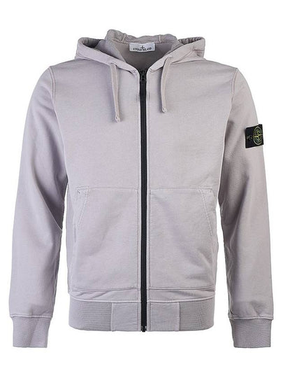 Garment Dyed Cotton Fleece Full Zip Hooded Jacket Light Grey - STONE ISLAND - BALAAN 2