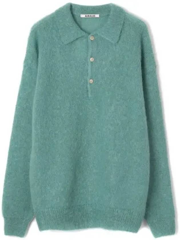 mohair blend polo knit top green - AURALEE - BALAAN 2