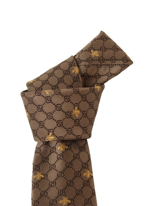 Interlocking GG Pattern Bee Print Tie Beigle - GUCCI - BALAAN 2