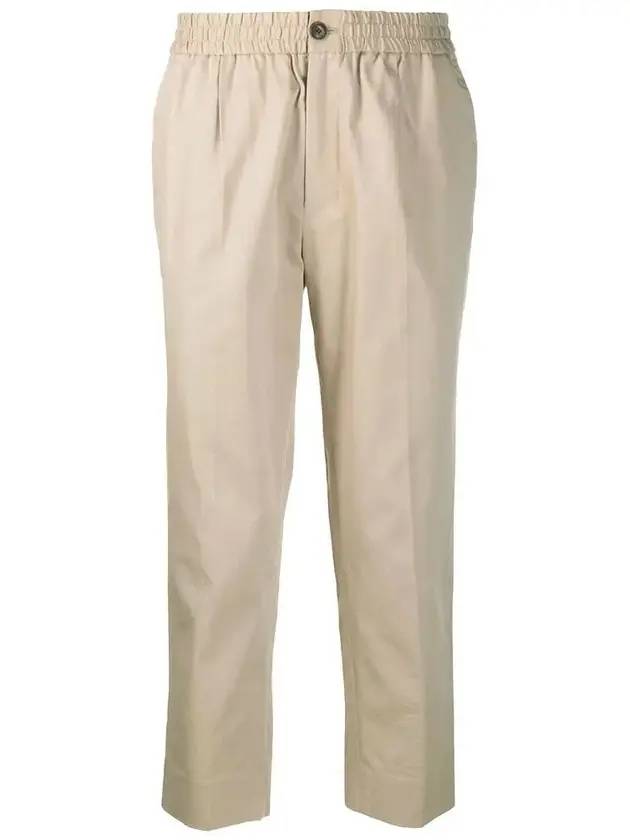 Men's Banded Cotton Crop Straight Pants Beige - AMI - BALAAN.