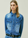 Washed Denim Western Shirt Blue - KND - BALAAN 9