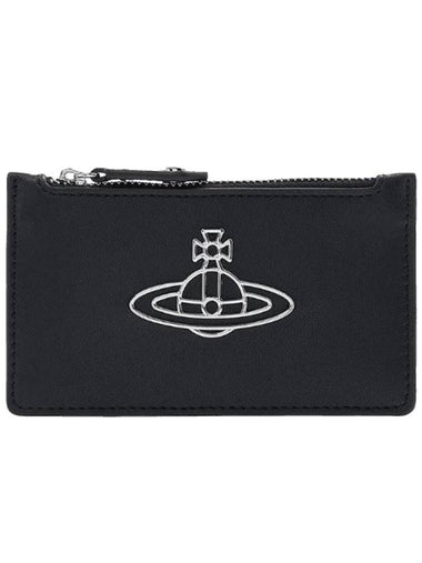 ORB Point Saffiano Slim Zipper Card Wallet Black - VIVIENNE WESTWOOD - BALAAN 1