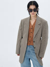 Belted Oversized Long Check Jacket Beige - ETCH - BALAAN 3