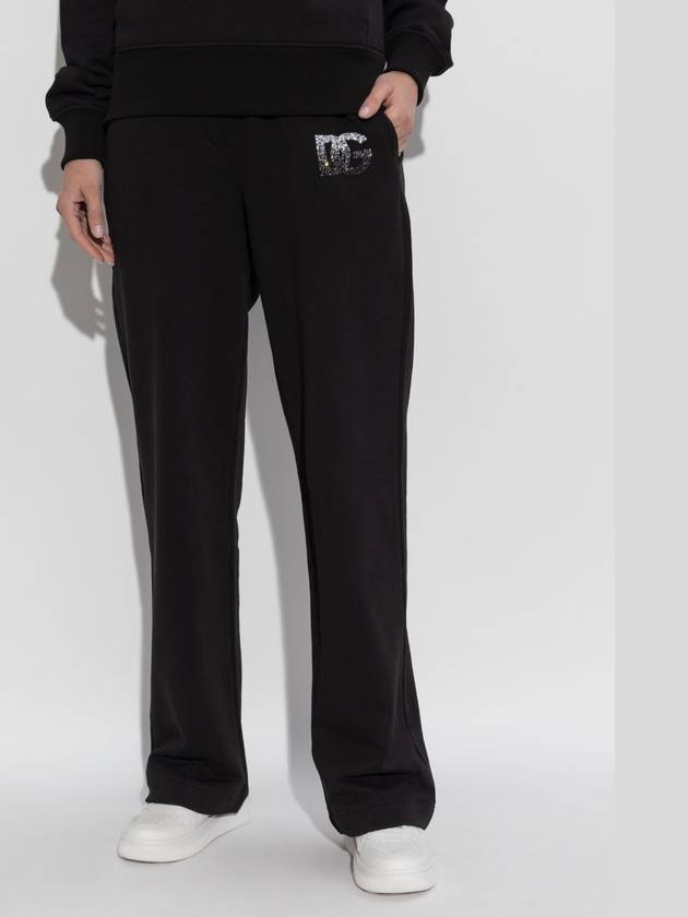 Dolce & Gabbana Sweatpants With Logo Finished With Shimmering Crystals, Women's, Black - DOLCE&GABBANA - BALAAN 3