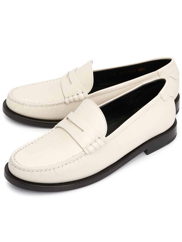 Le Loafer Penny Slippers In Smooth Leather Pearl - SAINT LAURENT - BALAAN 3