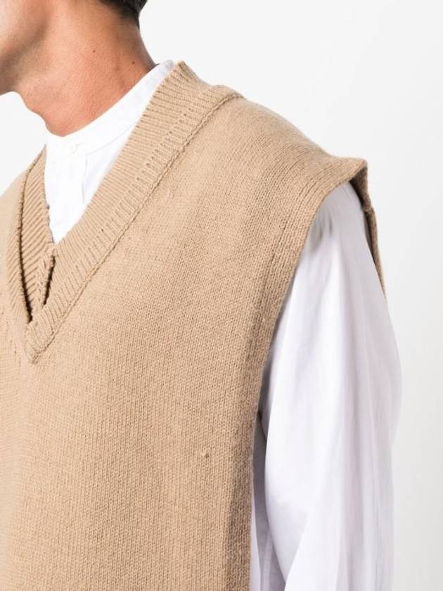 Layered Detail V-Neck Knit Vest Pink Beige - MAISON MARGIELA - BALAAN 3