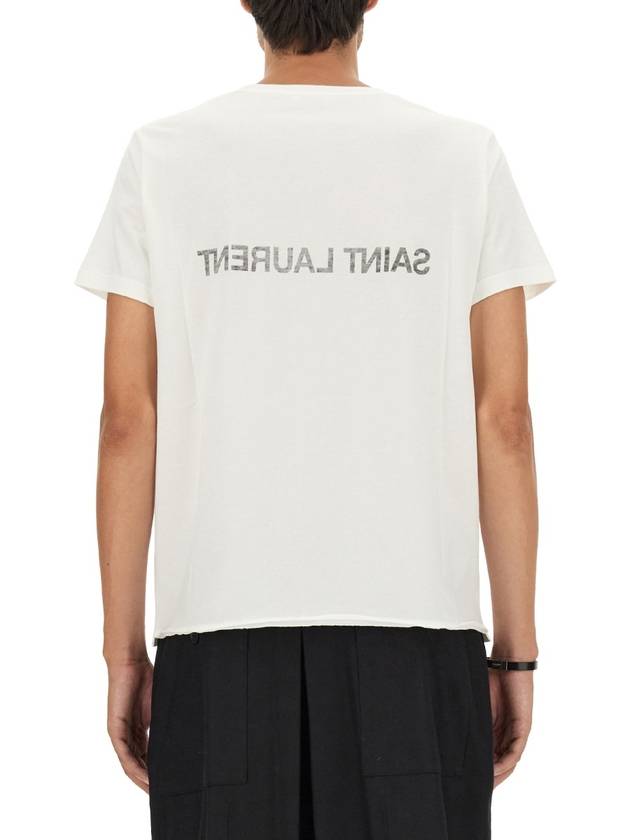 Reverse Logo Print Cotton Short Sleeve T-Shirt White - SAINT LAURENT - BALAAN 5