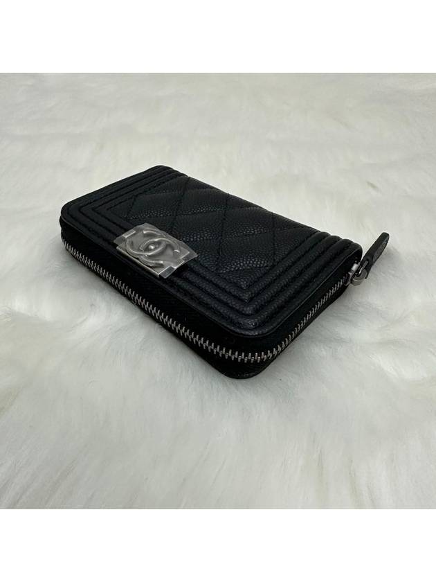 Women s Boy Zipper Wallet Logo Leather Card Black Silver - CHANEL - BALAAN 3