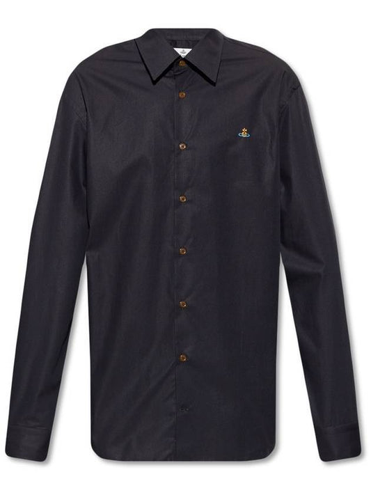 Men's Embroidered ORB Long Sleeve Shirt Black - VIVIENNE WESTWOOD - BALAAN 1