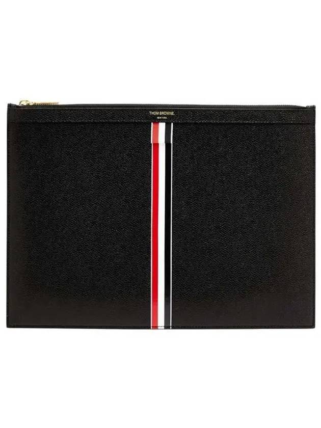 Pebble Grain Three Stripes Medium Clutch Bag Black - THOM BROWNE - BALAAN 2